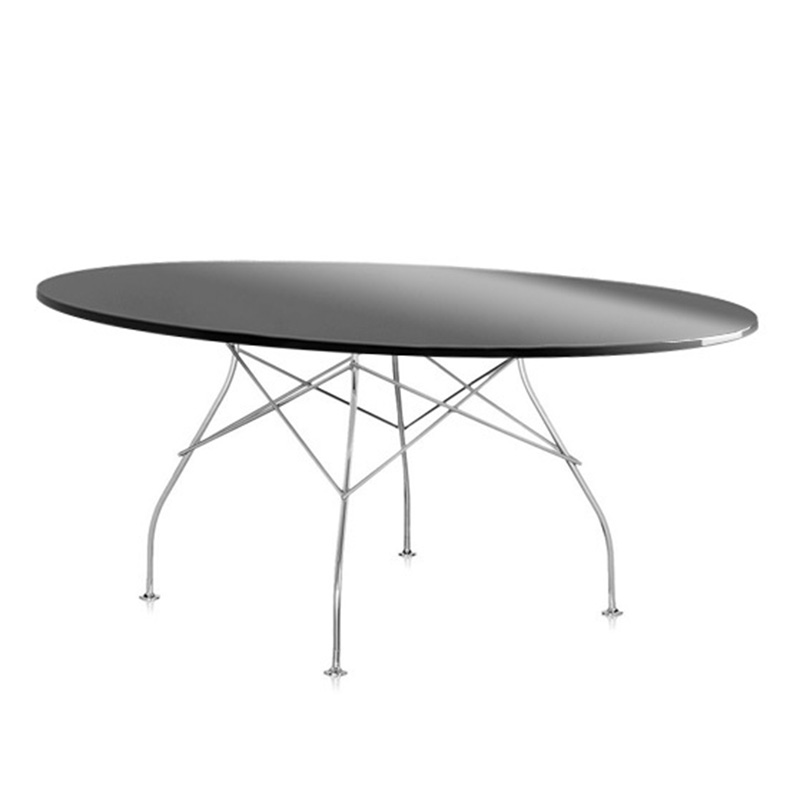 グロッシーオーバル194ガラストップ（トップ ブラック/フレーム クローム） テーブル