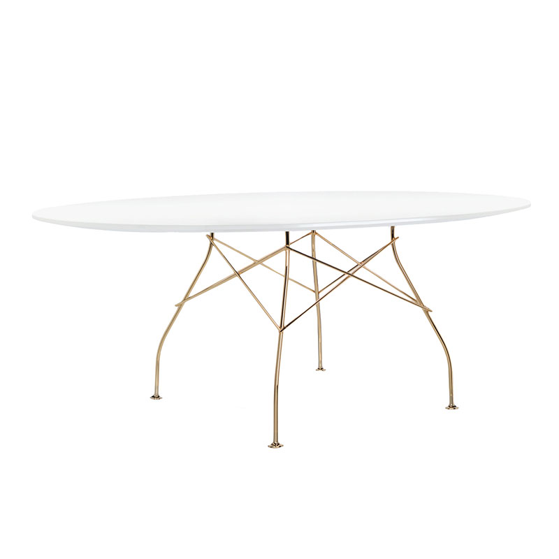 グロッシーオーバル194ガラストップ（トップ ホワイト/フレーム ゴールド）